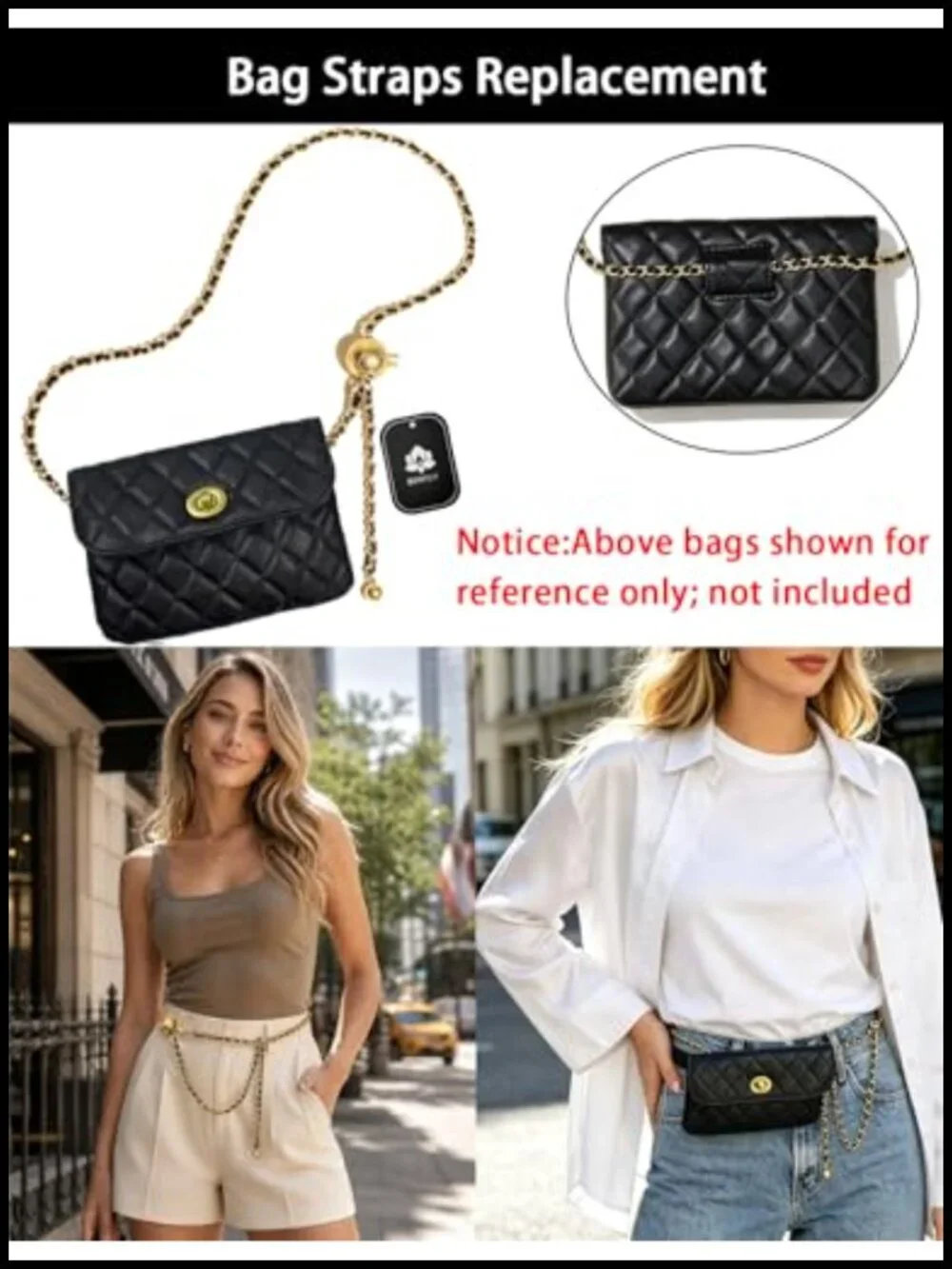 Dual-Function Leather Purse Chain Strap & Waist Belt, Adjustable 47 in